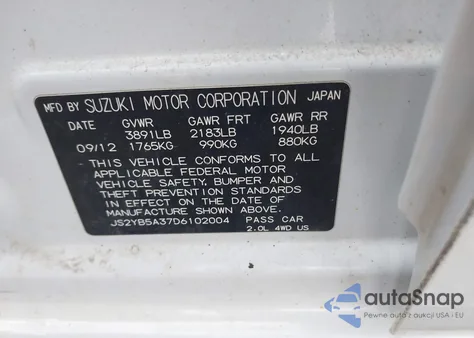 2013 Suzuki Sx4 Premium from USA, damaged, VIN JS2YB5A37D6102004